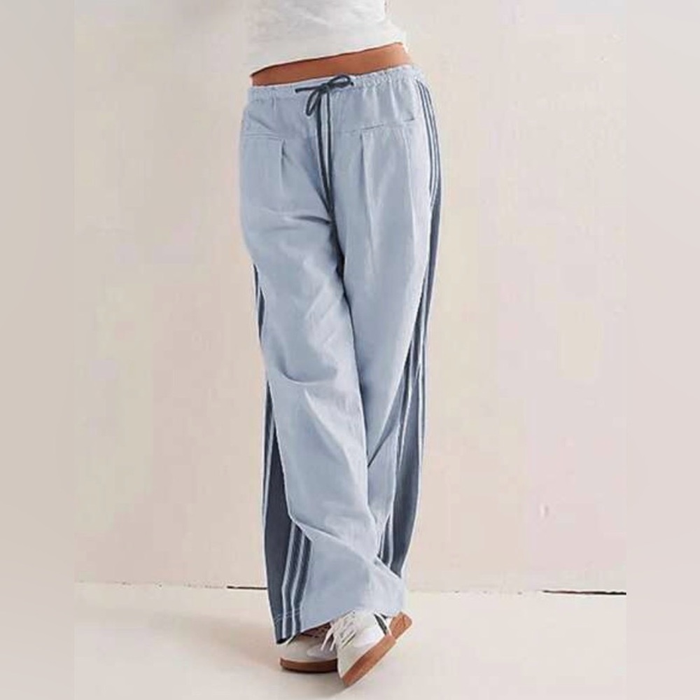 Light Blue Wide Leg Pants with Side Stripes